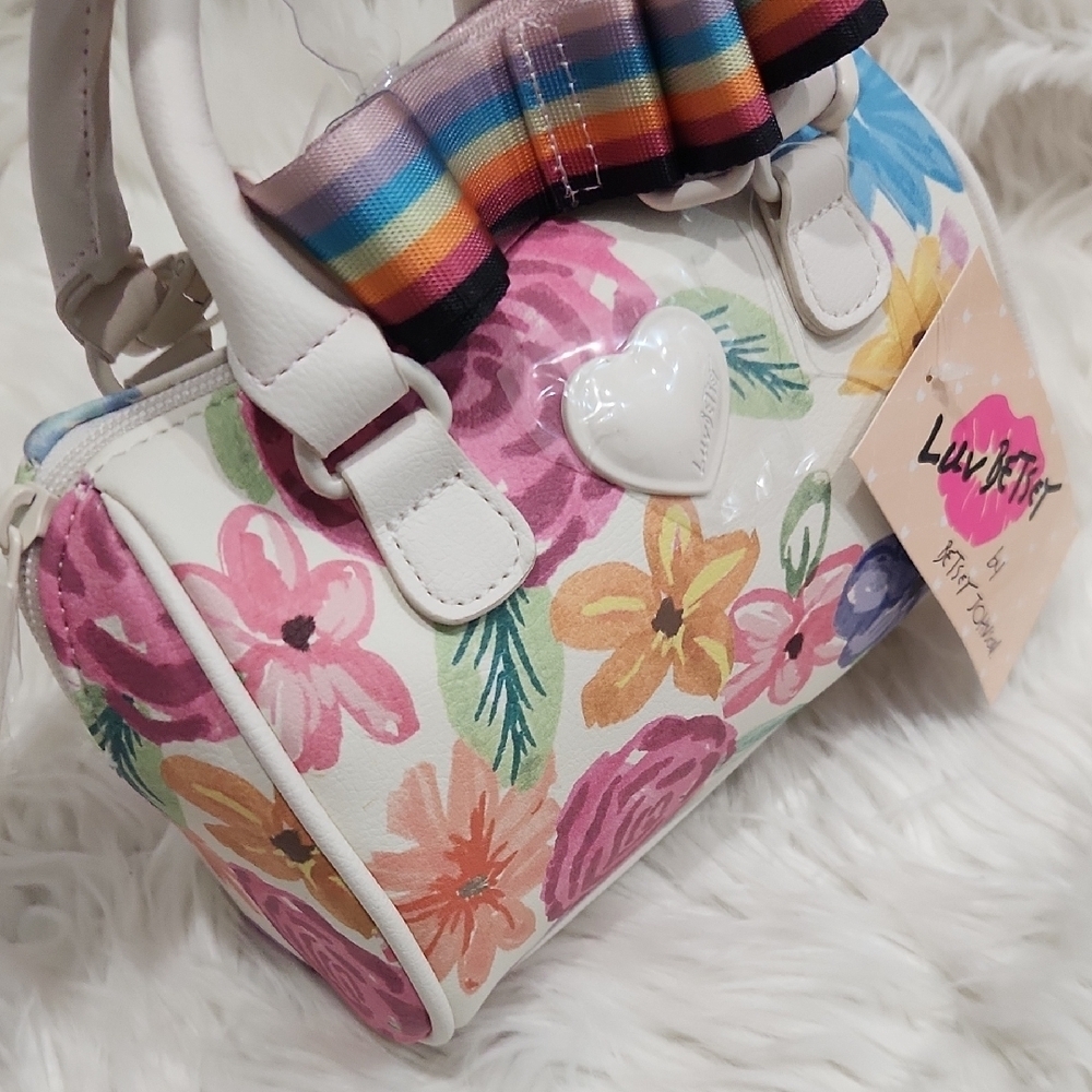 🔹️Betsey Johnson🔹️ LBHARLEY Floral Mini  Handbag Crossbody - White  Multicolor - Picture 7 of 13